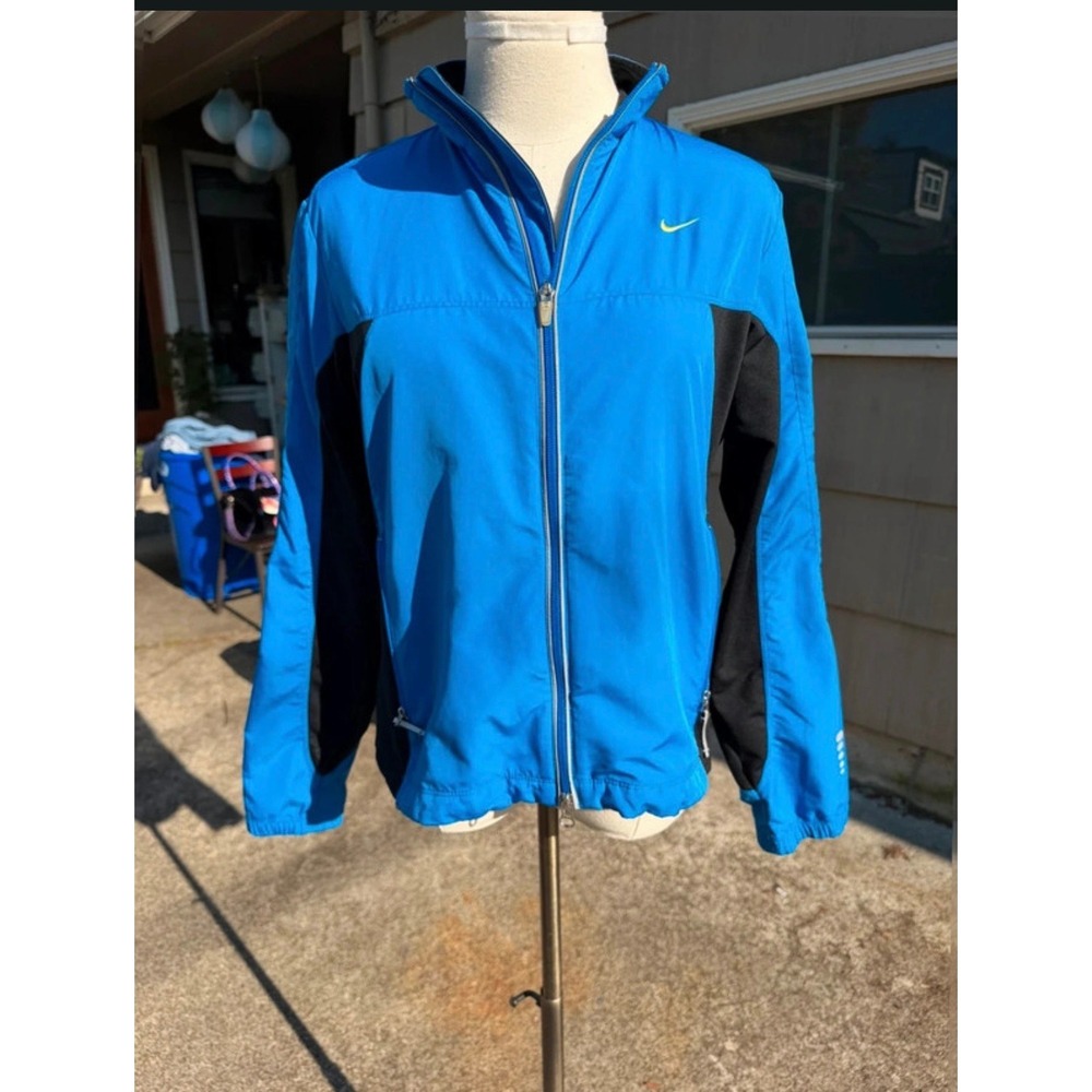 Nike Women Blue Black Reflective Running Jacket Full Zip Vented Back Pockets